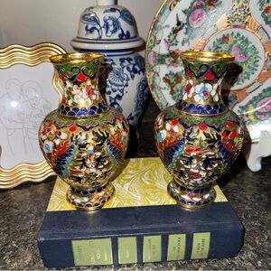 Pair of Antique Chinese Cloissone Enamel Vases